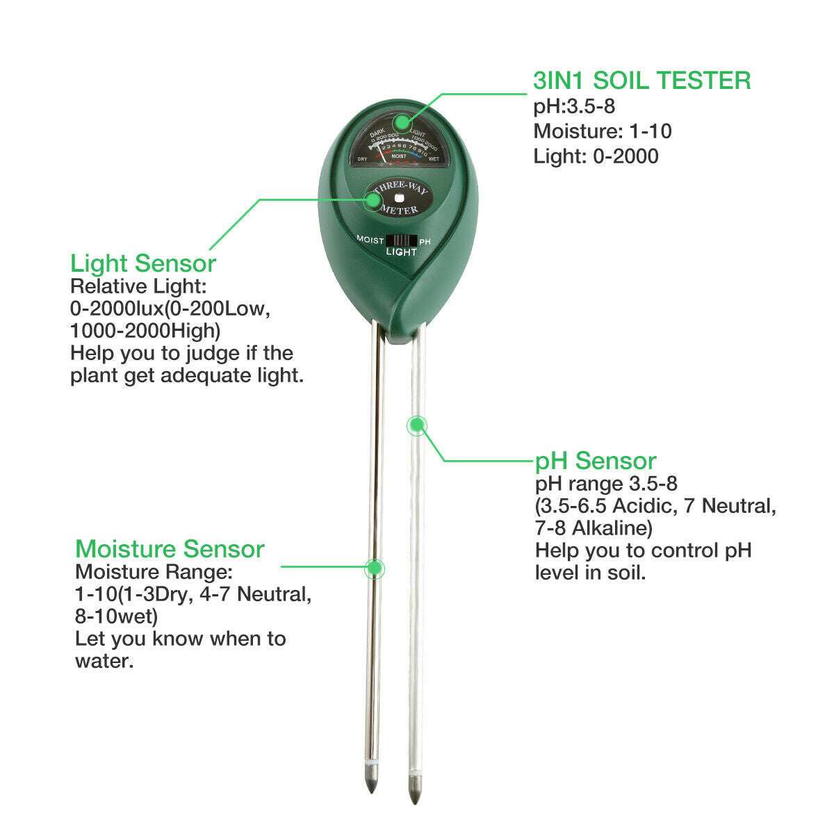 3 In1 PH Moisture Light Meter