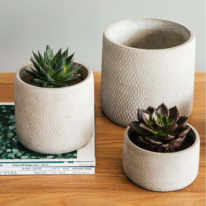 Cylindrical cement flower pot